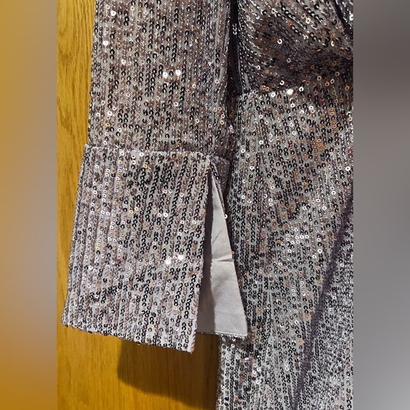 ASOS DESIGN Sequin Embellished Drape Detail Mini Dress with Button Detail Size 4 - Picture 12 of 16